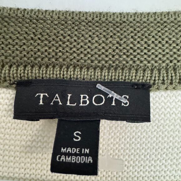 NWOT Talbots Women's SMALL Color Block Crewneck Sweater, Cream, NVB, Olive Green - Picture 5 of 7